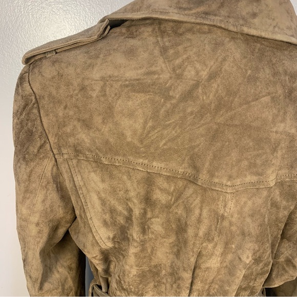 Talbots Brown Soft Suede Belted Trench Coat Snap Buttons Double Breasted - Picture 9 of 15